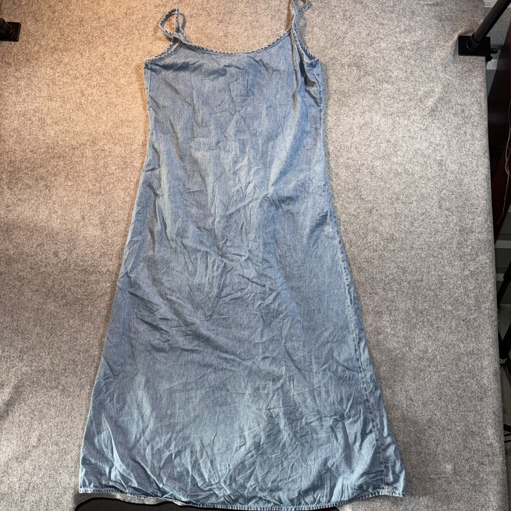 Tickets 55245 Denim Maxi Dress 9/10 Blue Vintage Cotton Spaghetti Strap